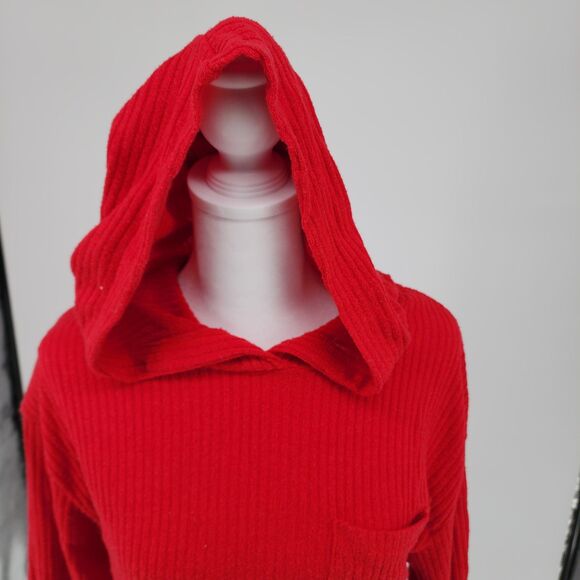 SHEIN Red ribbed crop sweater with hood (xs) - Picture 2 of 5